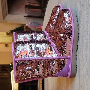 UGG Women’s Classic Short Sequin Pink Boots - US 8